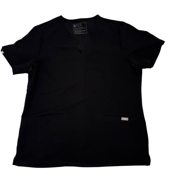 FIGS Casma Scrub Tops V-Neck Black Large Set of 2 - Picture 1 of 8